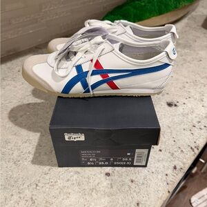 Onitsuka Tiger Mexico 66 White Sneakers with Blue & Red Stripes